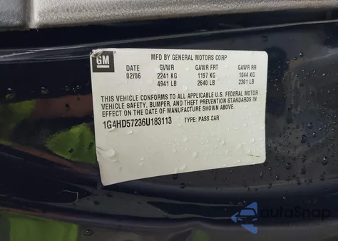 2006 Buick Lucerne Cxl из США, поврежденный, VIN 1G4HD57236U183113